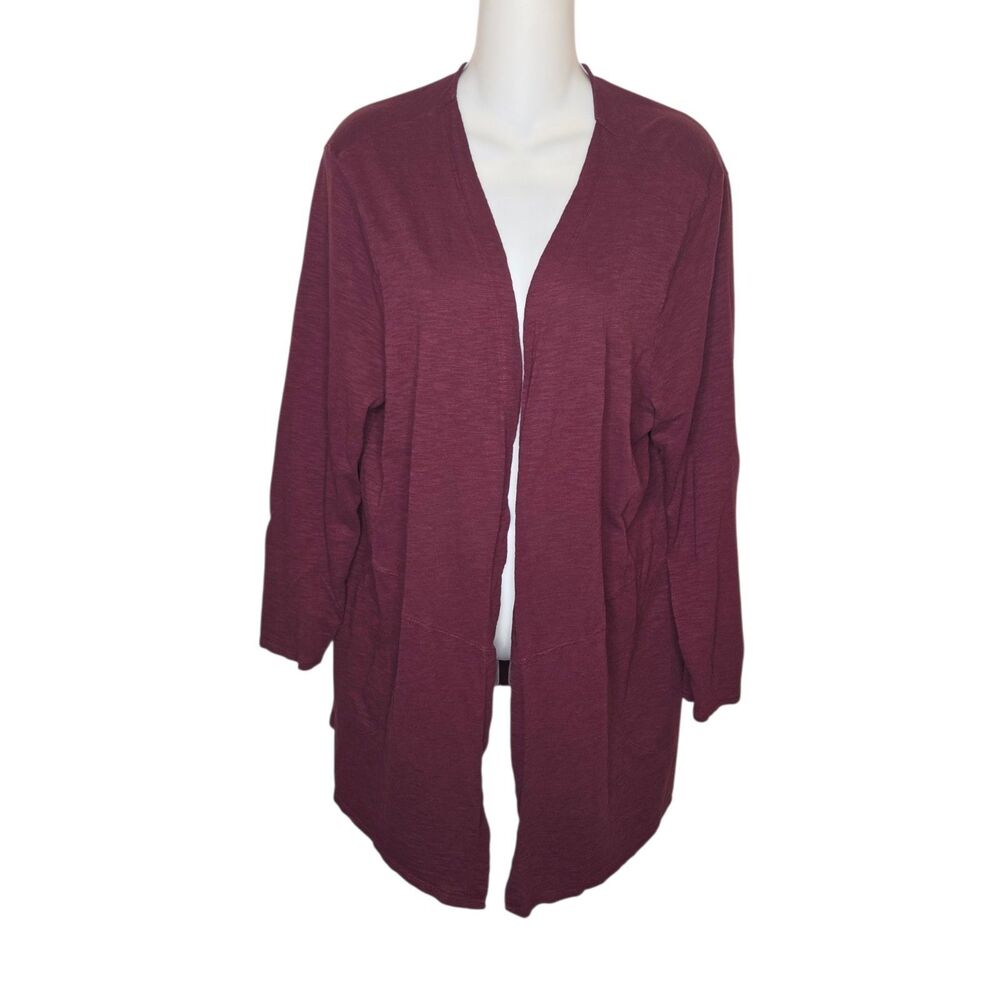 Chico's The Ultimate Tee Burgundy Slub Knit Open Front Cardigan - Size 3 (XL)